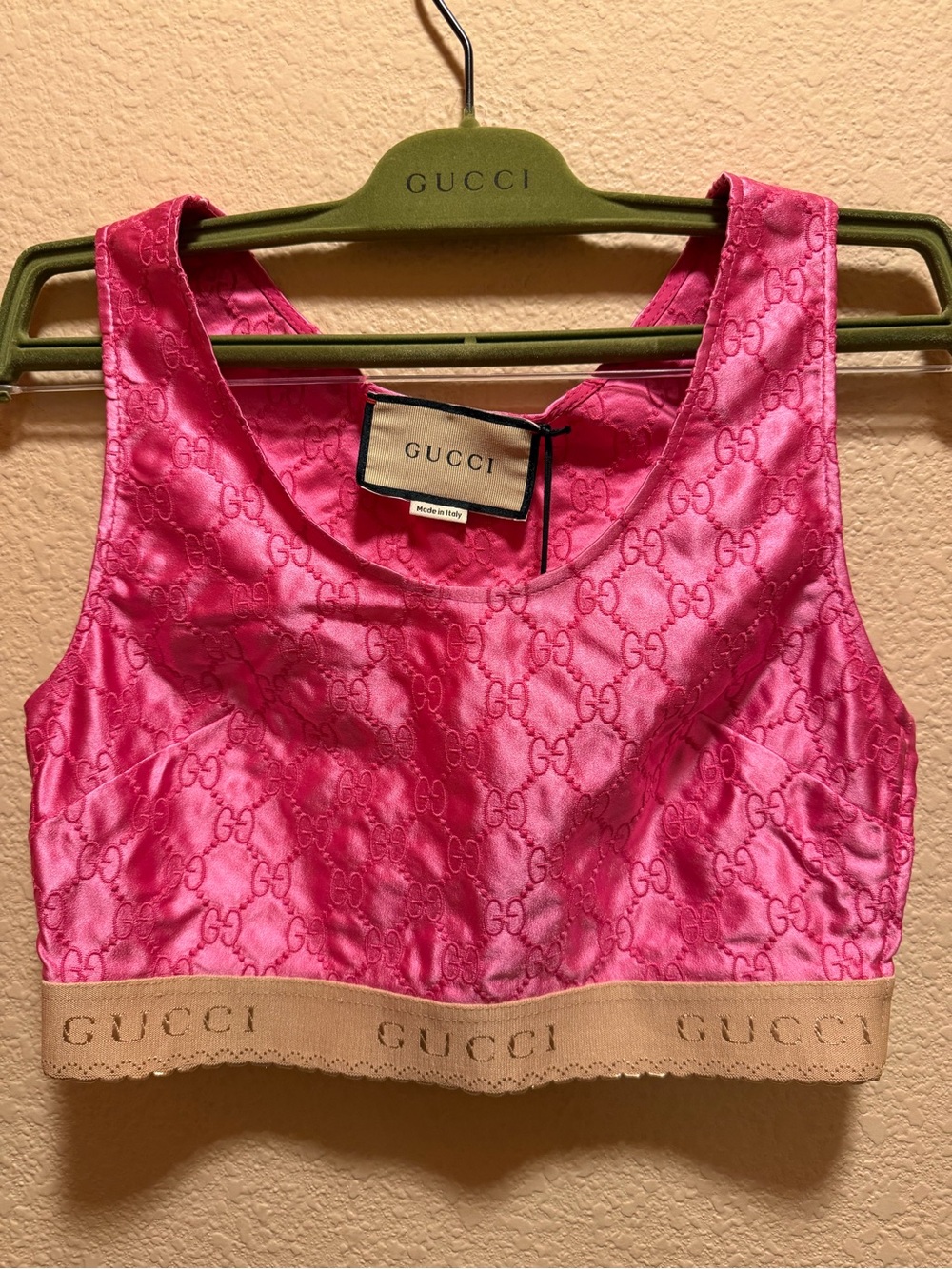New Gucci GG Logo Pink Silk Cropped Top Bustier Size 40 / US XS - Picture 2 of 10